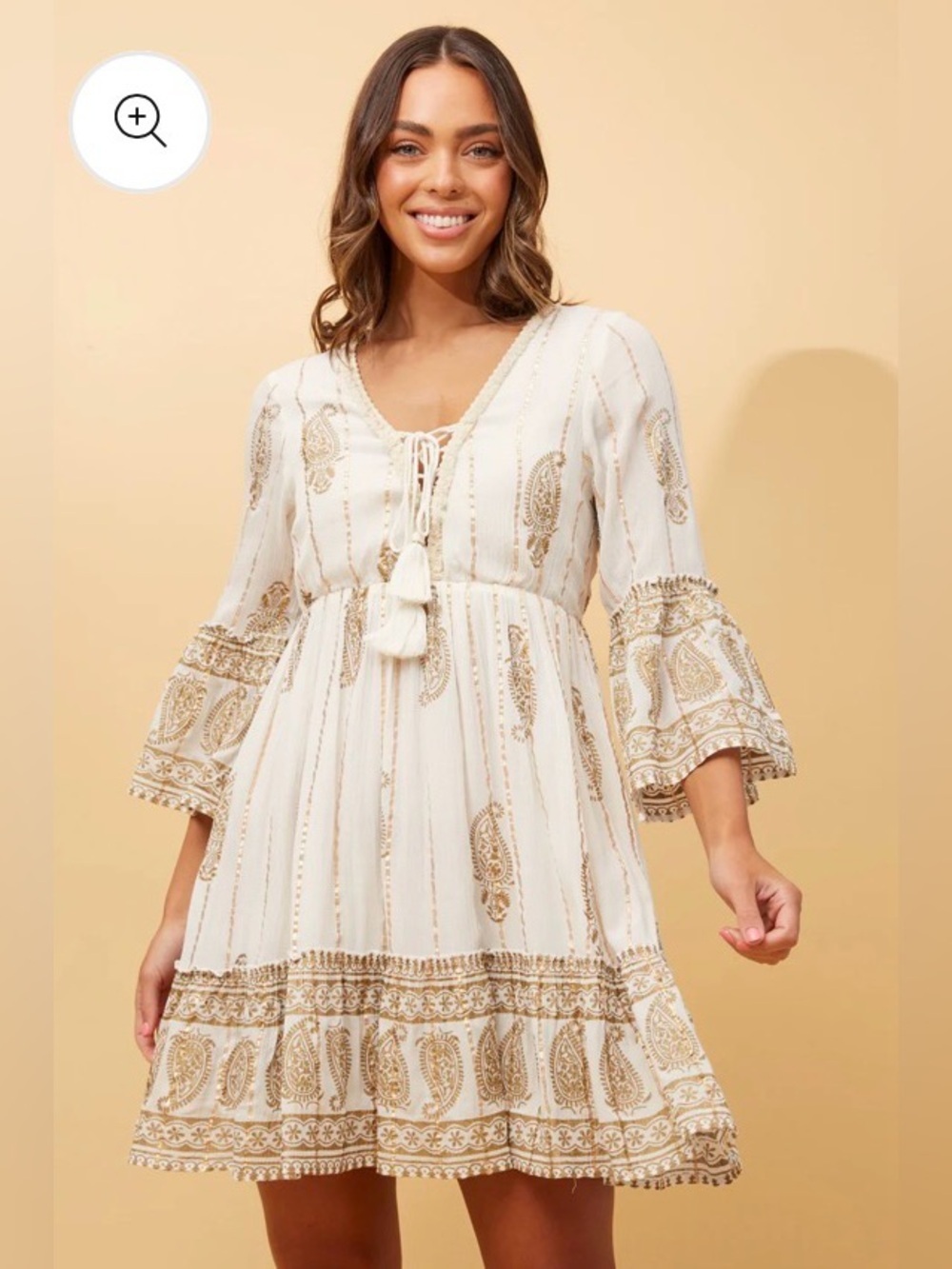 Papillon Boho Paisley Mini Dress NWT Medium Gold Tassel